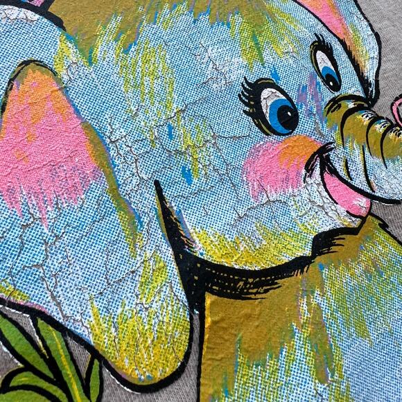 True Vintage 70s Trippy Rainbow Elephant Nature Cartoon T Shirt Flowers Hippie M - Picture 4 of 12